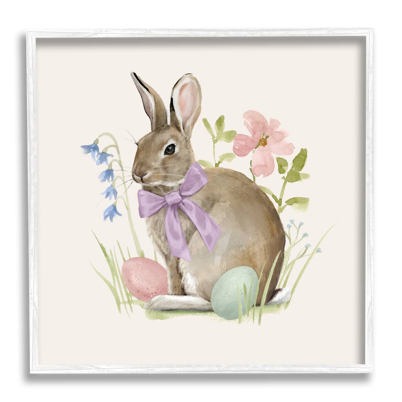 Stupell Industries Spring Bunny Rabbit Easter Eggs Blossoming Flowers Framed Giclee Art